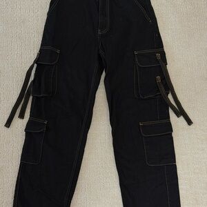 Bershka Black Cargo Pants with Contrast Stitching